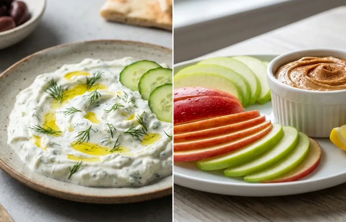Tzatziki Sauce with Apple Slices With Peanut Butter