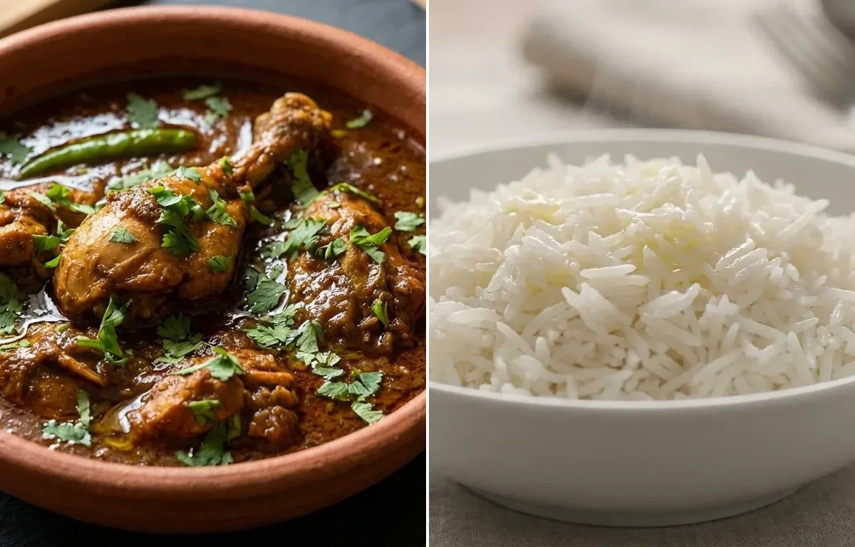 Ulavacharu Kodi with Steamed Basmati Rice