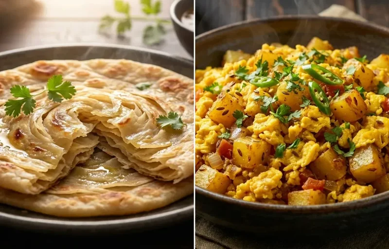 Ulte Tawa Paratha with Aloo Anda Bhujia