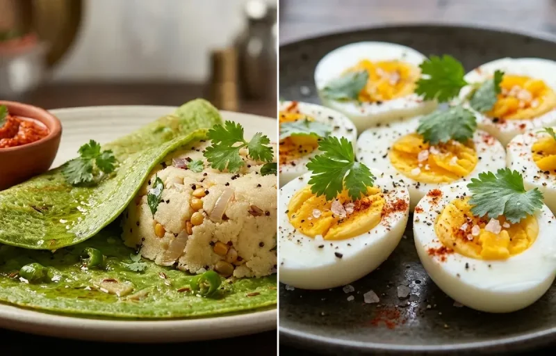 Upma Pesarattu with Boiled Egg