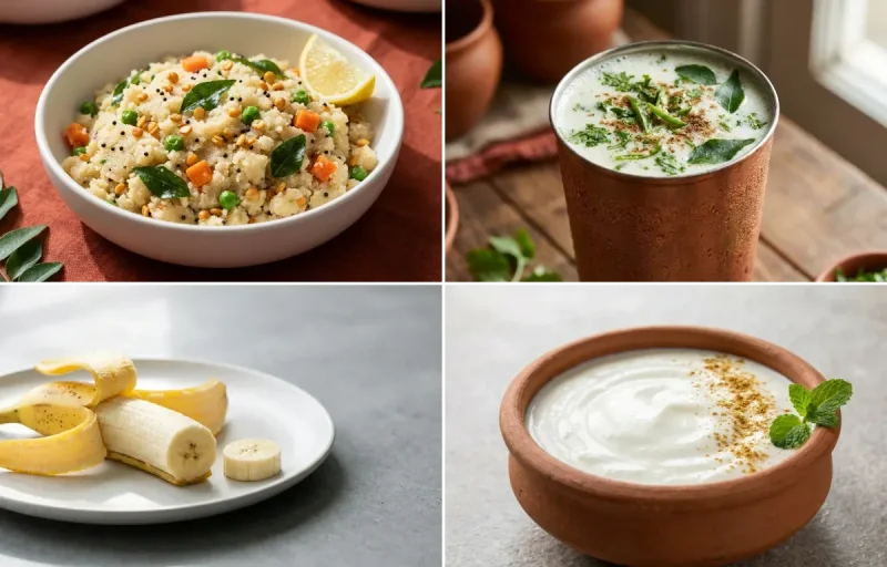 Upma with Chaas with Banana