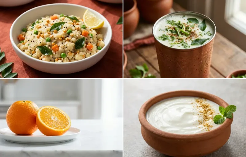 Upma with Chaas with Orange