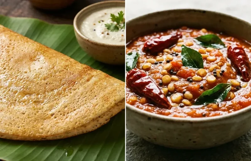 Urad Dal Dosa with Tomato Chutney