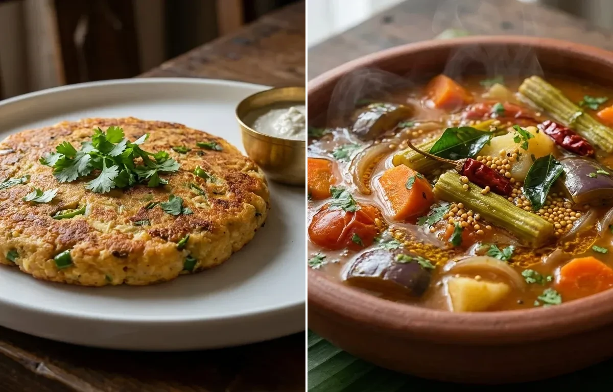 Urad Dal Polo with Vegetable Sambar