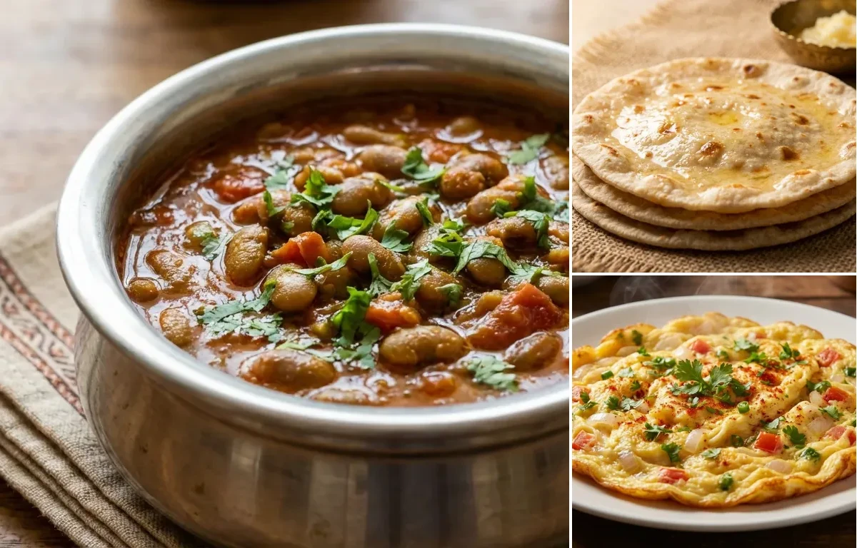 Vaal nu Shaak with Rotli and Masala Omelette