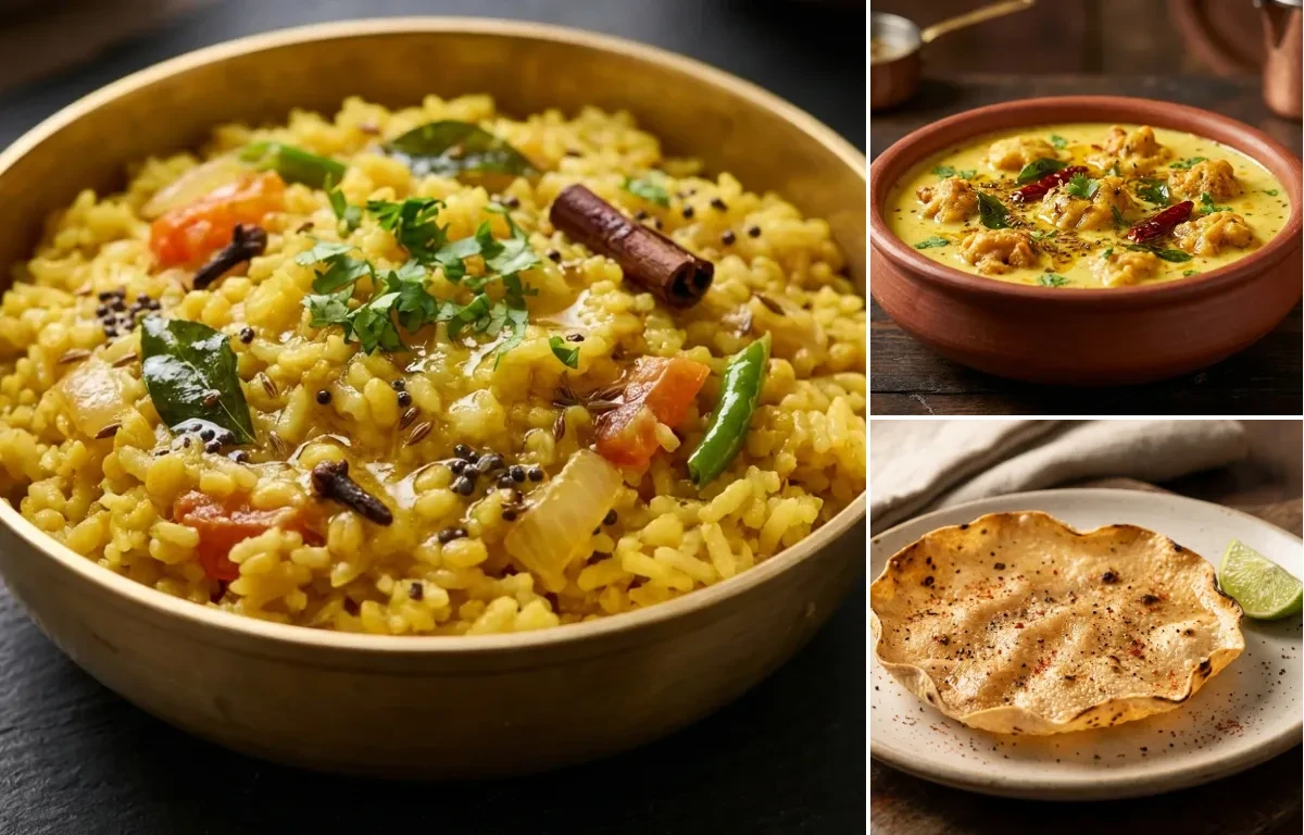 Vaghareli Khichdi with Punjabi Kadhi Pakora