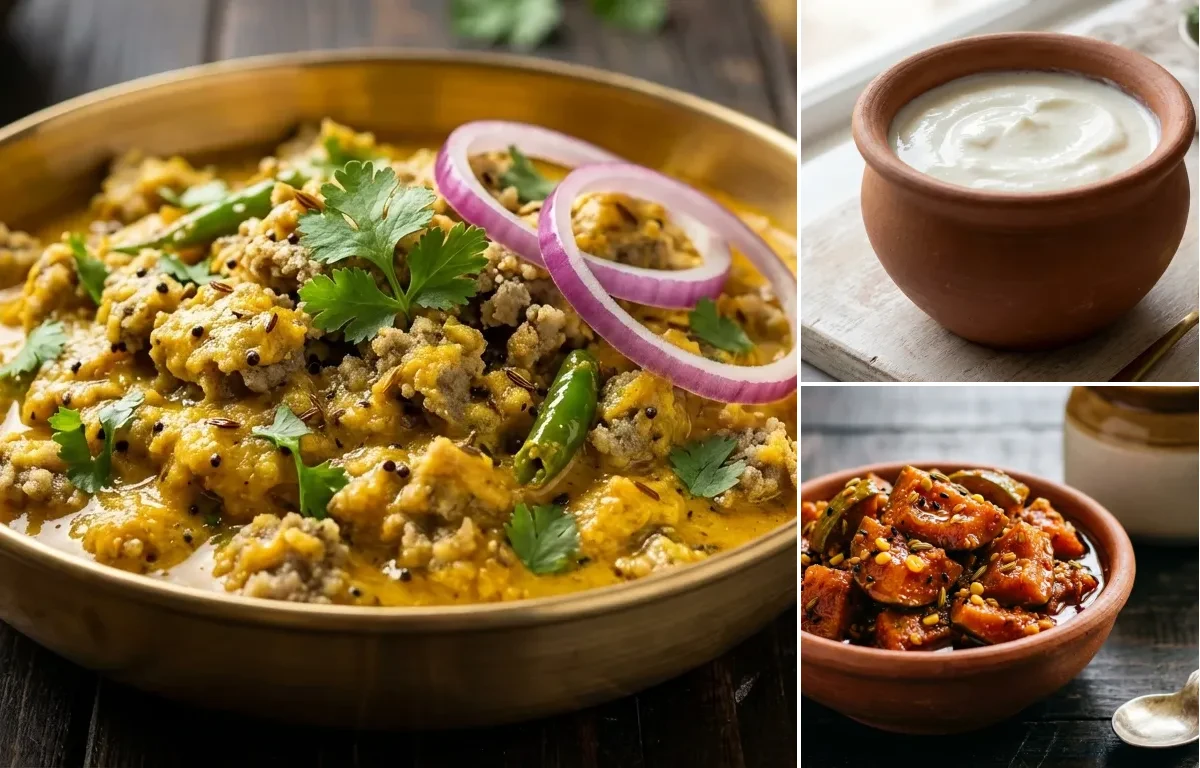 Vagharelo Rotlo with Curd and Mango Pickle