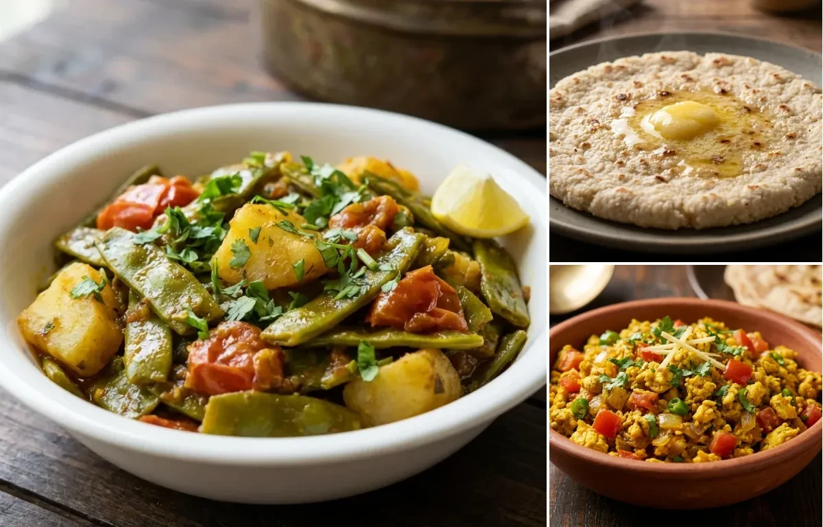 Valor Papdi nu Shaak with Juwar no Rotlo and Egg Bhurji