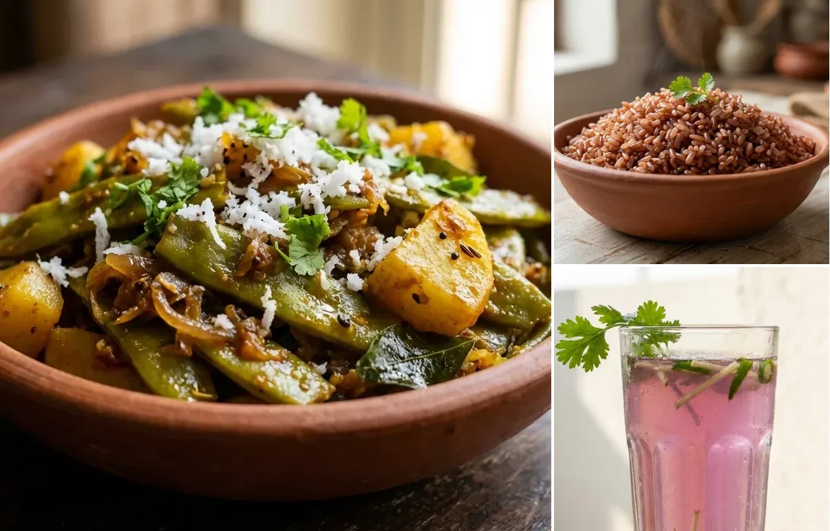 Valpapdi Bhaji with Goan Red Rice and Futi Kadi