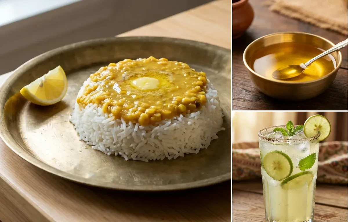 Varan Bhaat with Ghee and Nimbu Pani