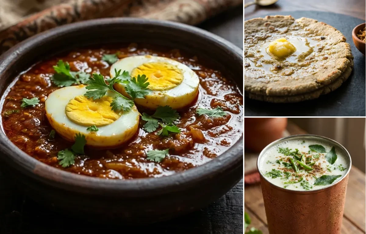 Varhadi Anda Curry with Bajra Bhakri and Chaas