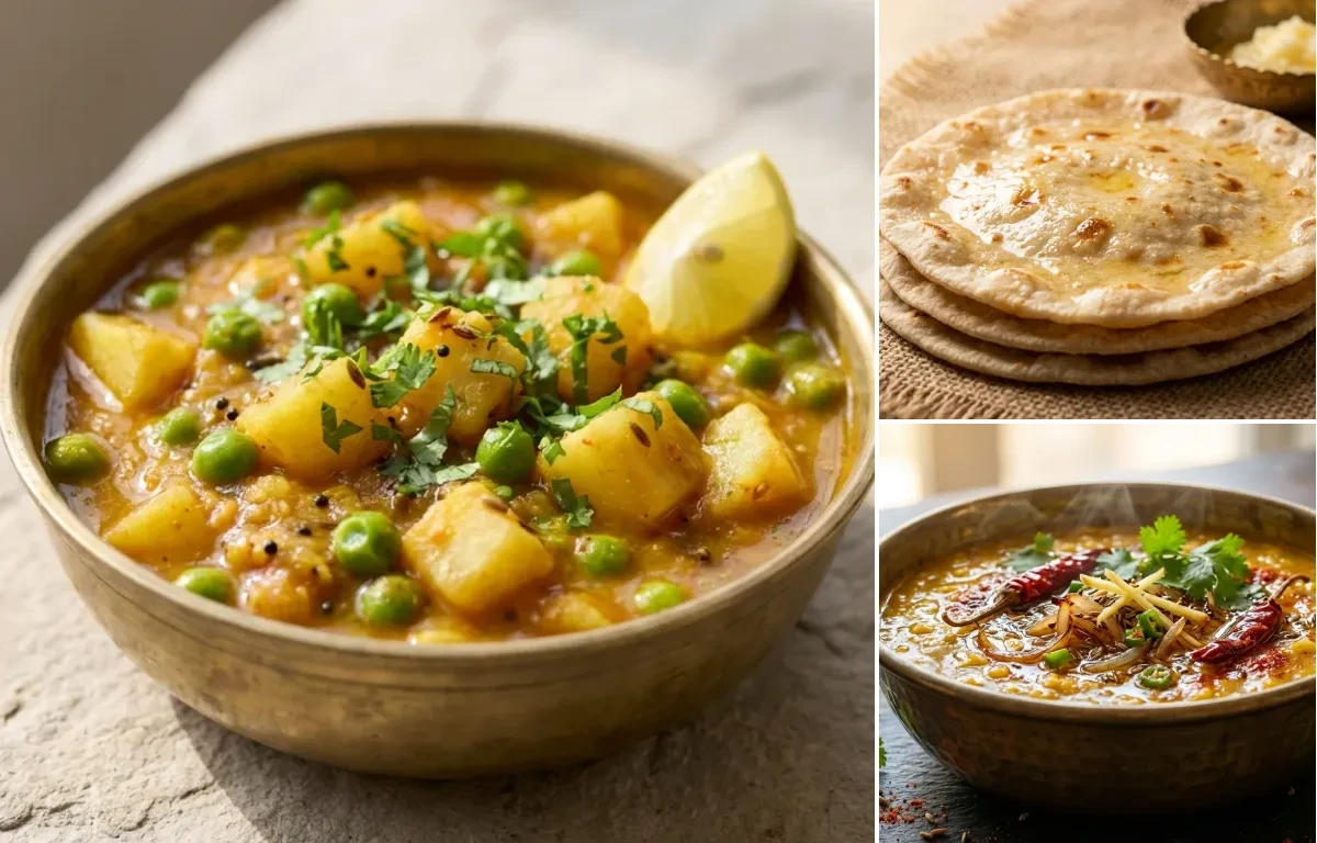 Vatana Batata Shaak with Rotli and Dal Tadka