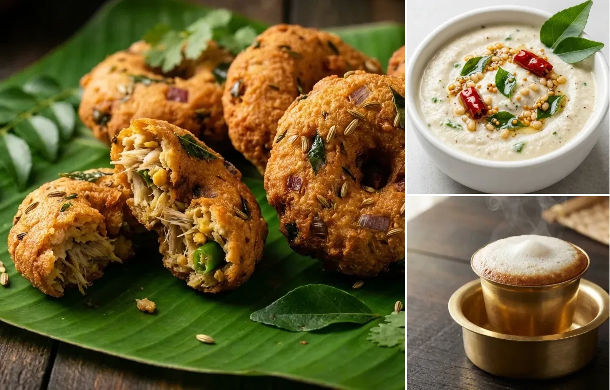 Vazhaipoo Vadai with Coconut Chutney and Filter Coffee
