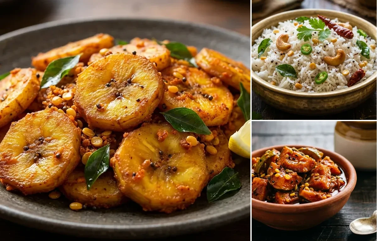 Vazhakkai Varuval with Thengai Sadam and Mango Pickle