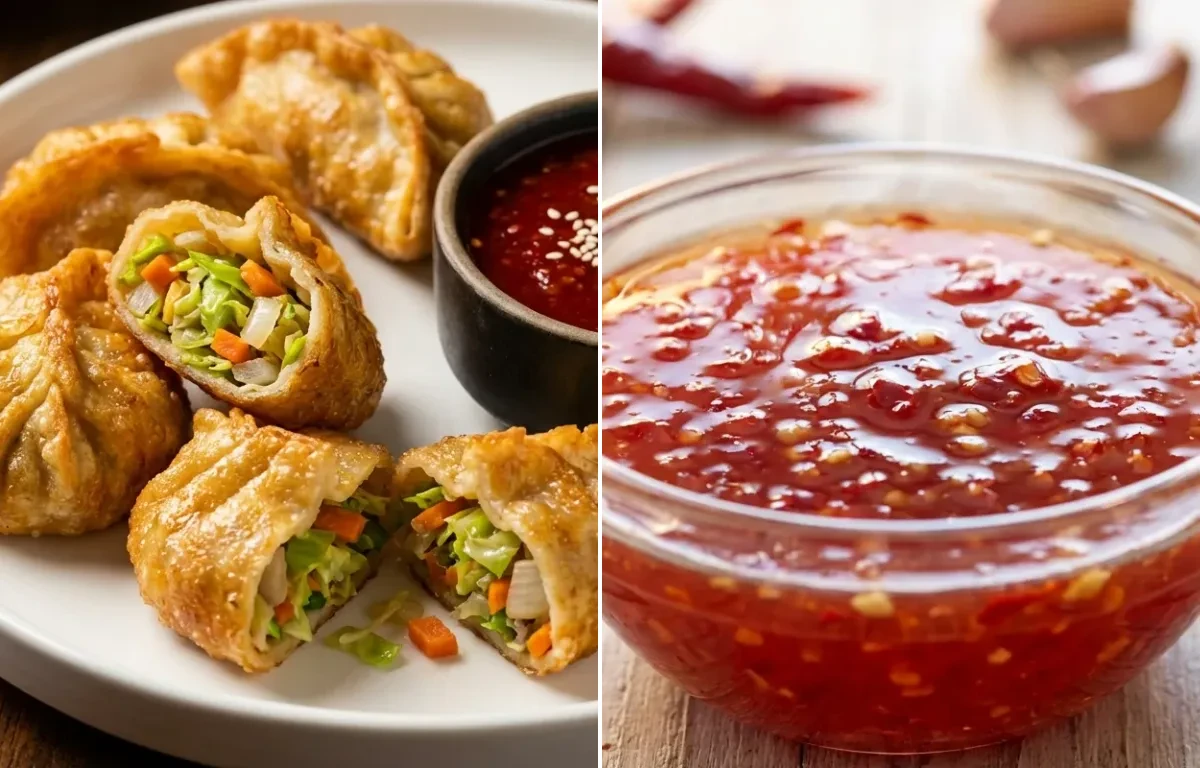 Veg Fried Momos with Sweet Chili Sauce
