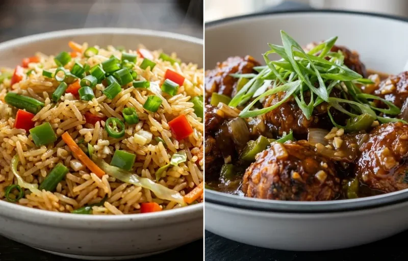Veg Fried Rice with Veg Manchurian Gravy