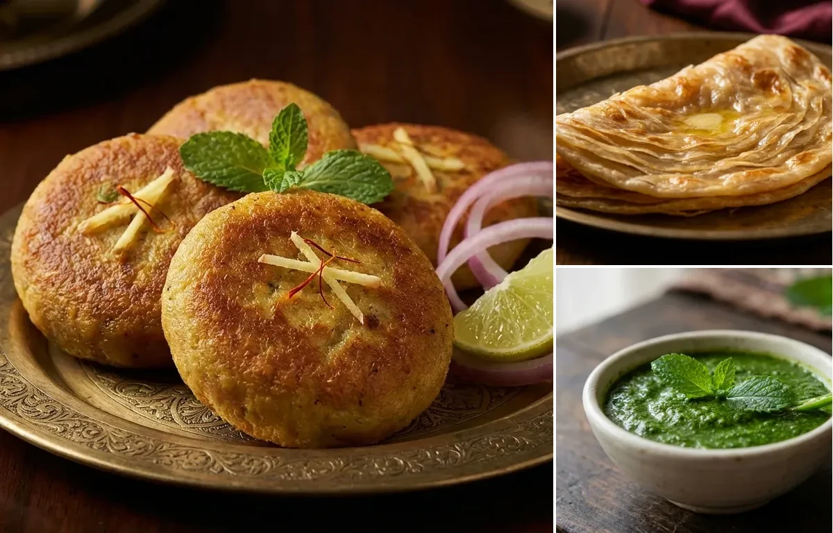 Veg Galouti Kebab with Warqi Paratha and Mint Chutney