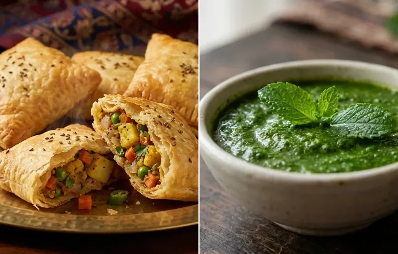Veg Lukhmi with Mint Chutney