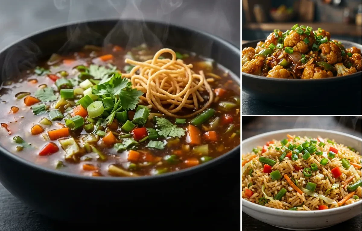 Veg Manchow Soup with Gobi Manchurian Dry and Veg Fried Rice