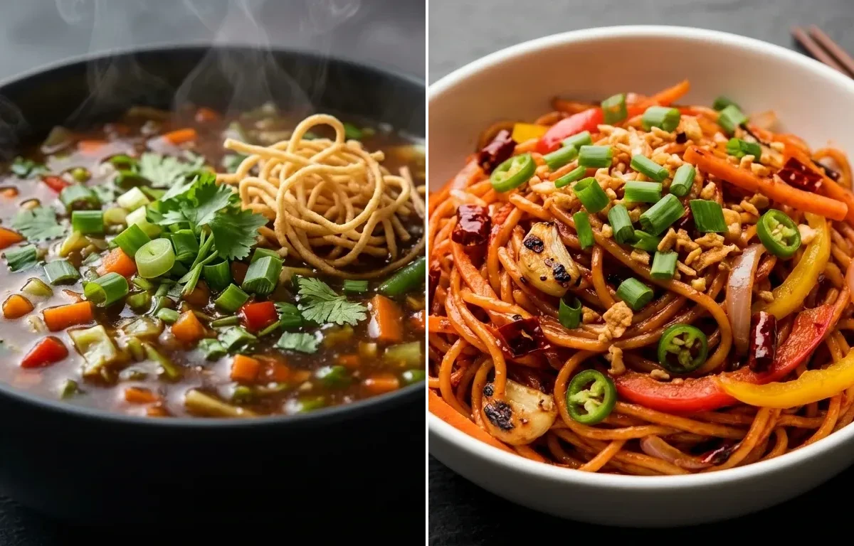 Veg Manchow Soup with Chilli Garlic Noodles