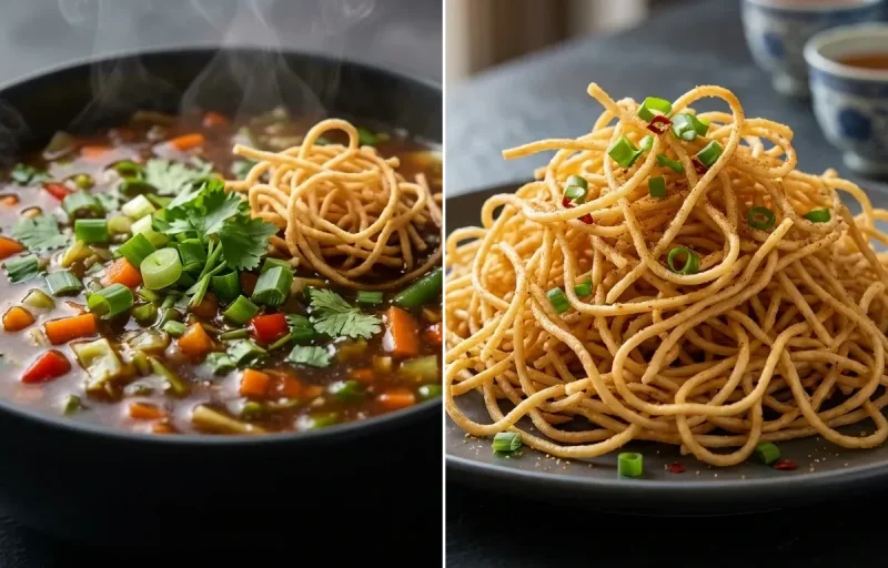 Veg Manchow Soup with Crispy Fried Noodles