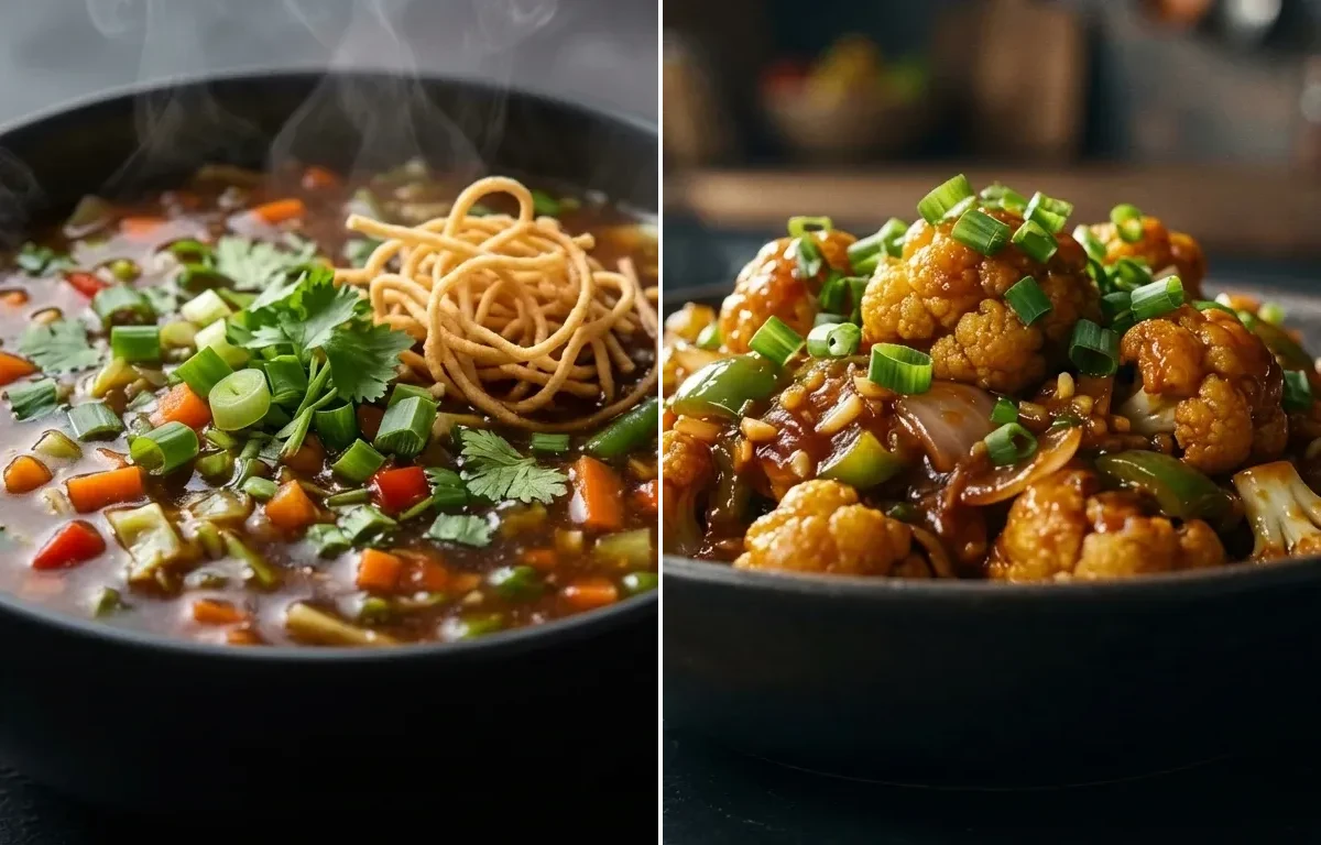 Veg Manchow Soup with Gobi Manchurian Dry