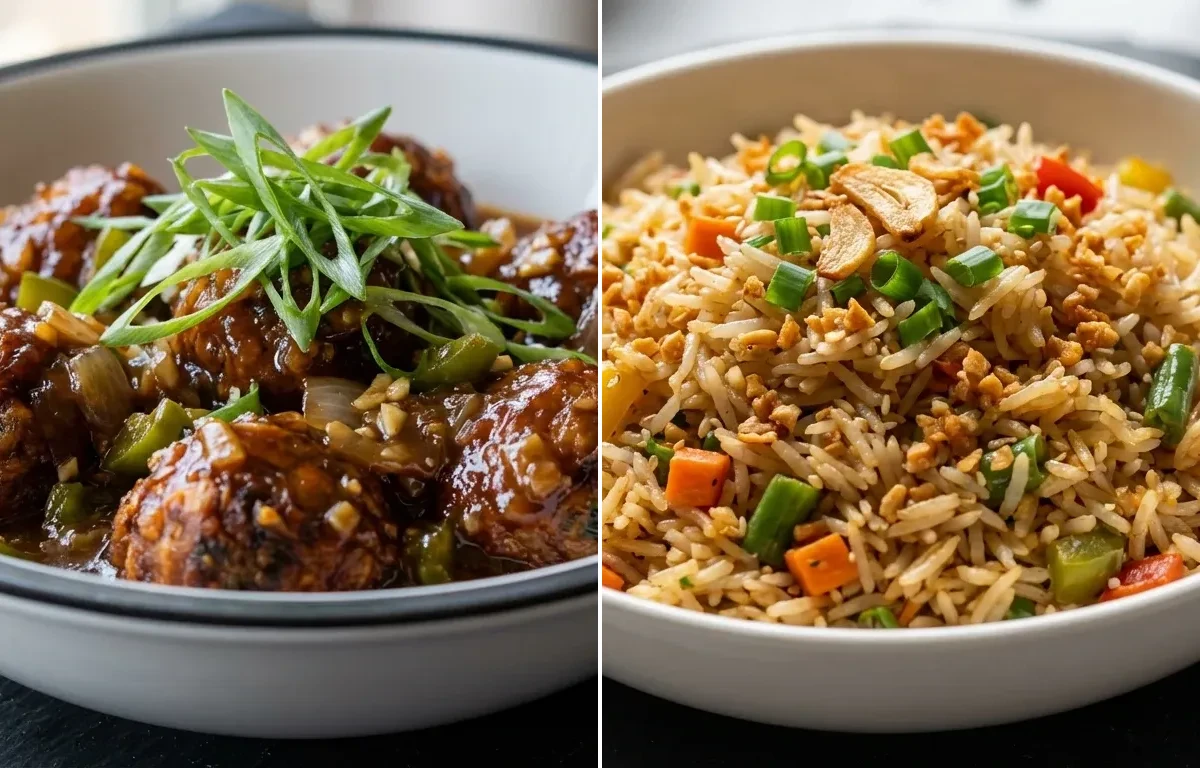 Veg Manchurian Gravy with Burnt Garlic Fried Rice