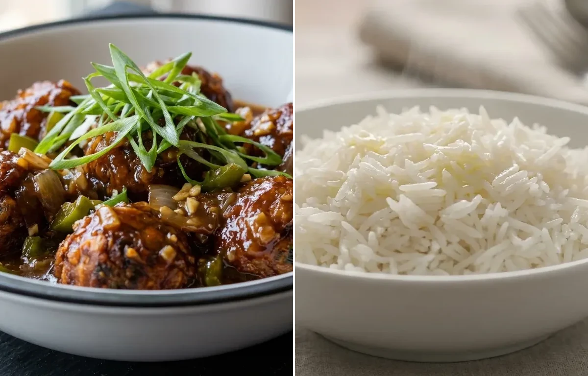Veg Manchurian Gravy with Steamed Basmati Rice