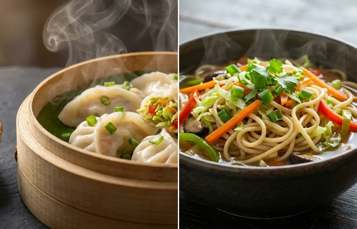 Veg Momos with Vegetable Thukpa