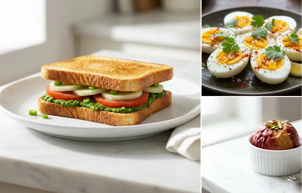 Veg Sandwich with Boiled Egg with Apple