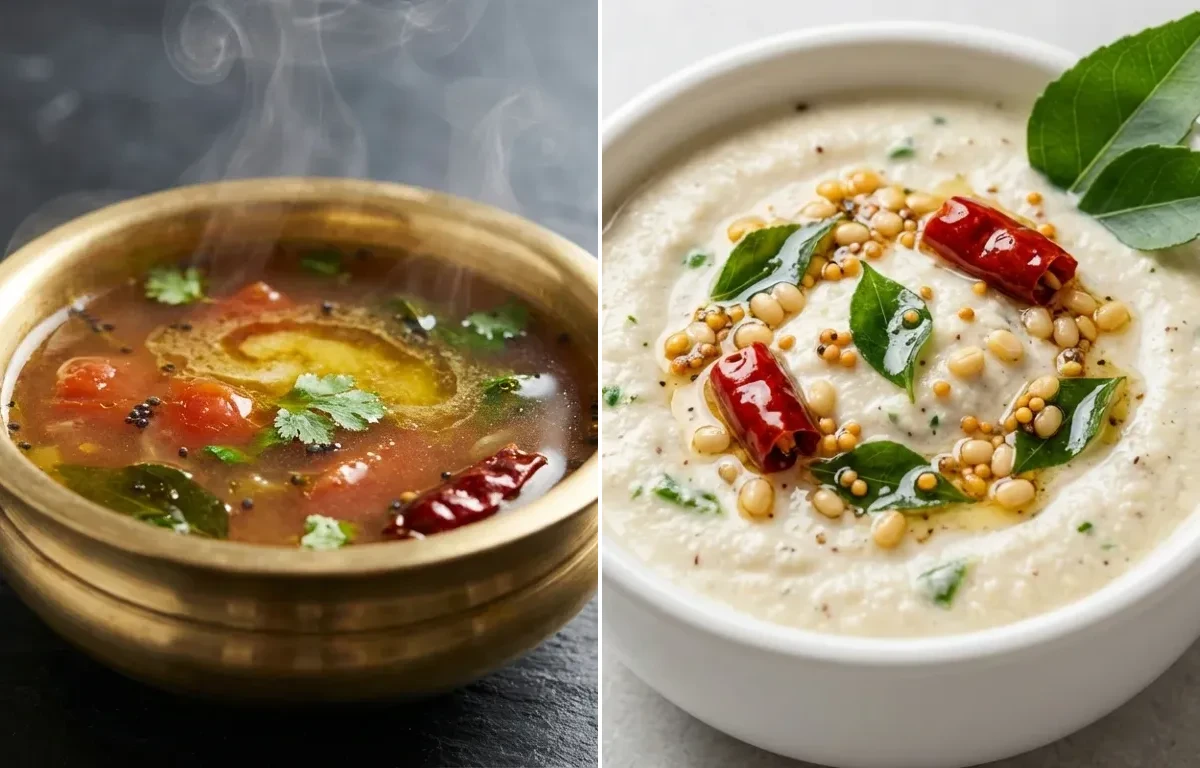 Vegan CKD Rice Idli Plain with Rasam and Coconut Chutney