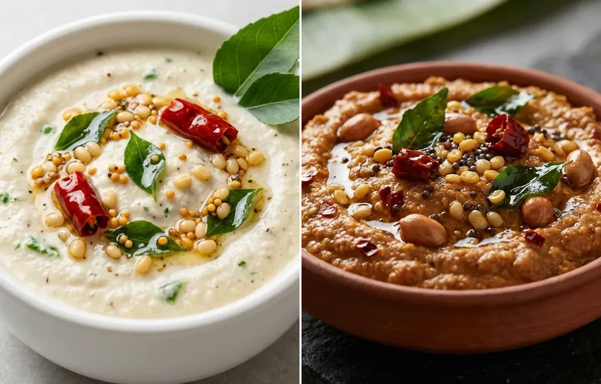 Vegan CKD Rice Idli Plain with Vegan Sambar, Coconut Chutney and Peanut Chutney