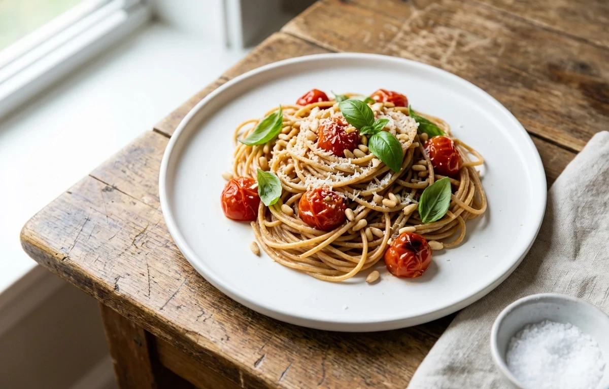 Vegan Eggplant Parmesan with Whole Wheat Spaghetti