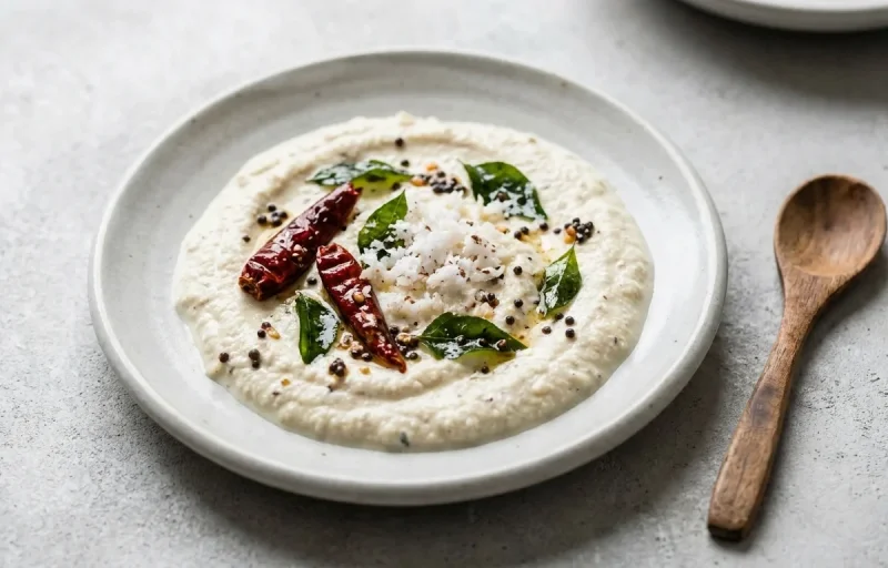 Vegan Quinoa Khichdi with Two Boiled Eggs, Coconut Chutney No-Salt and Vegan CKD Apple Snack
