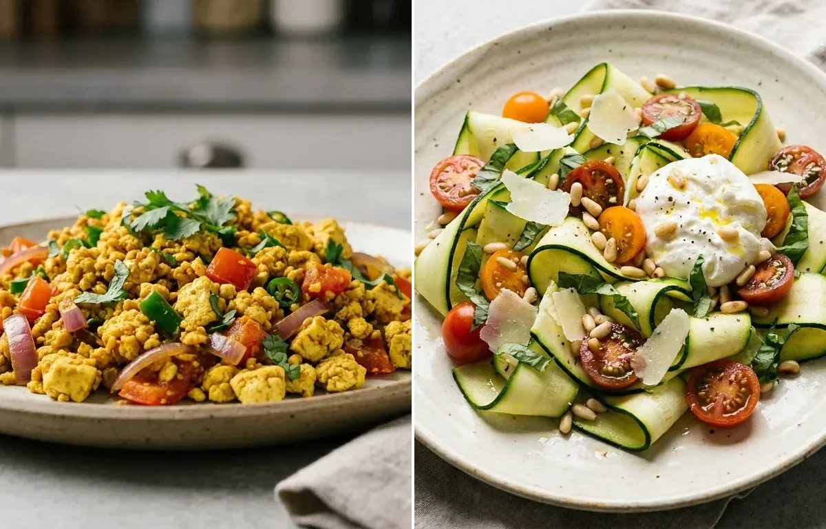 Vegan Tofu Bhurji with Zucchini Ribbon Salad