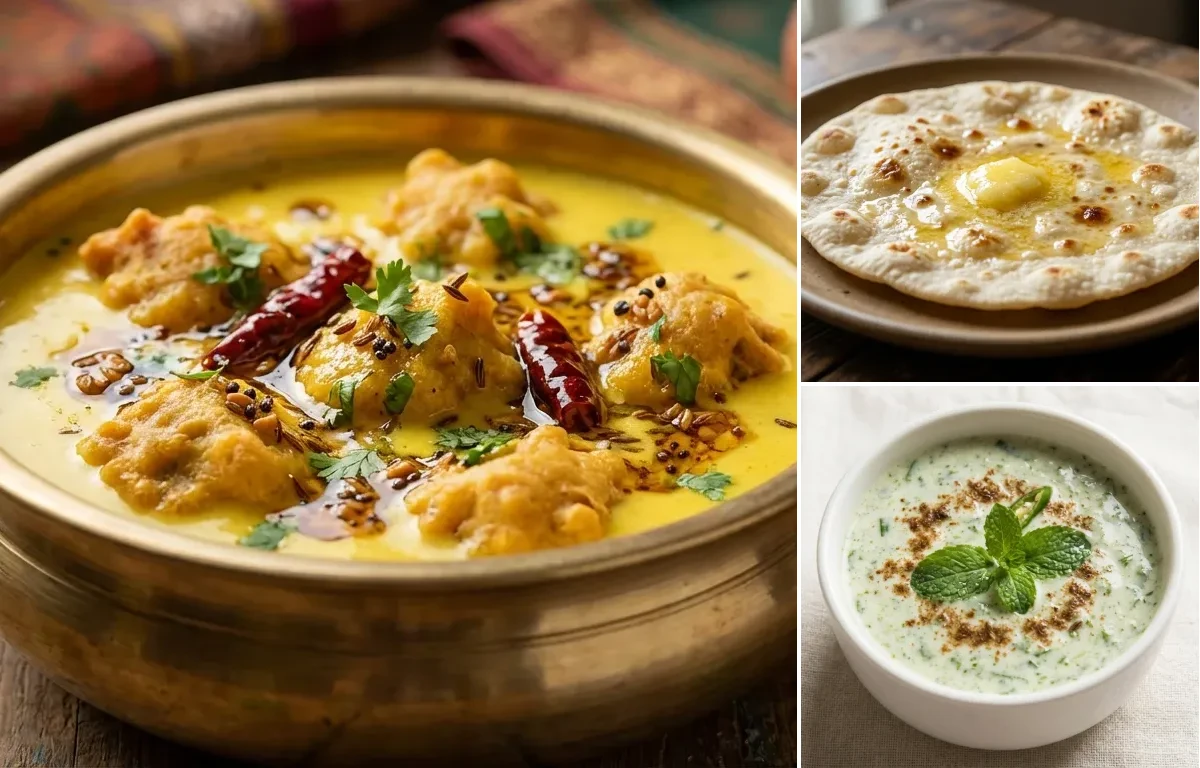 Vegan Tofu Tikka Masala with Kadhi Pakora, Jowar Roti and Mint Raita