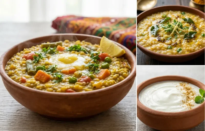 Vegetable Bajra Khichdi with Congee with Dahi