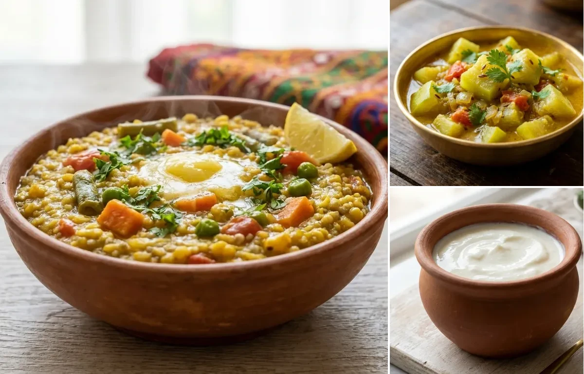 Vegetable Bajra Khichdi with Lauki Sabzi with Curd