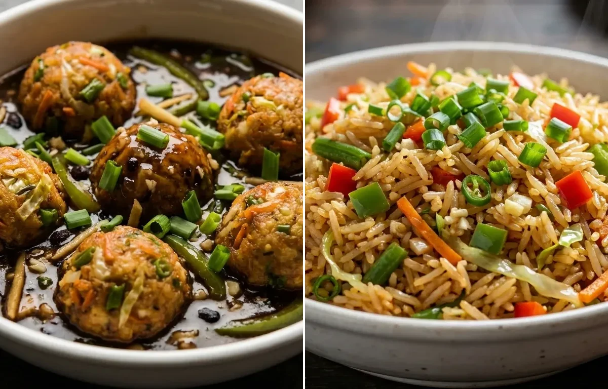 Vegetable Balls in Black Bean Sauce with Veg Fried Rice