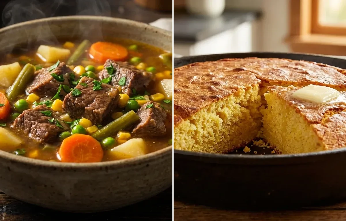 Vegetable Beef Soup with Cornbread