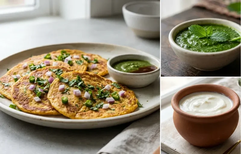 Vegetable Besan Chilla with Mint Chutney with Curd