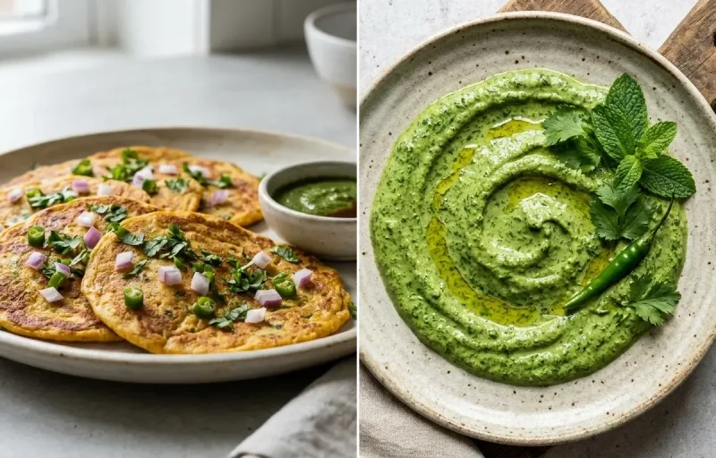 Vegetable Besan Chilla with Mint Chutney