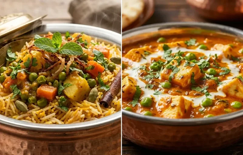 Vegetable Biryani with Matar Paneer