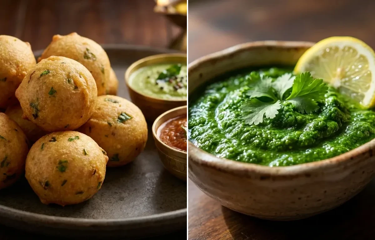 Vegetable Bonda with Coriander Chutney