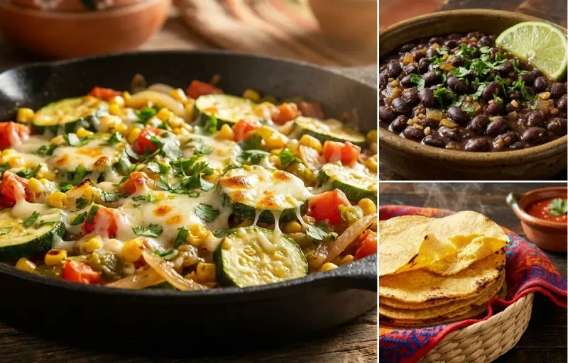 Vegetable Calabacitas with Savory Black Beans and Corn Tortillas