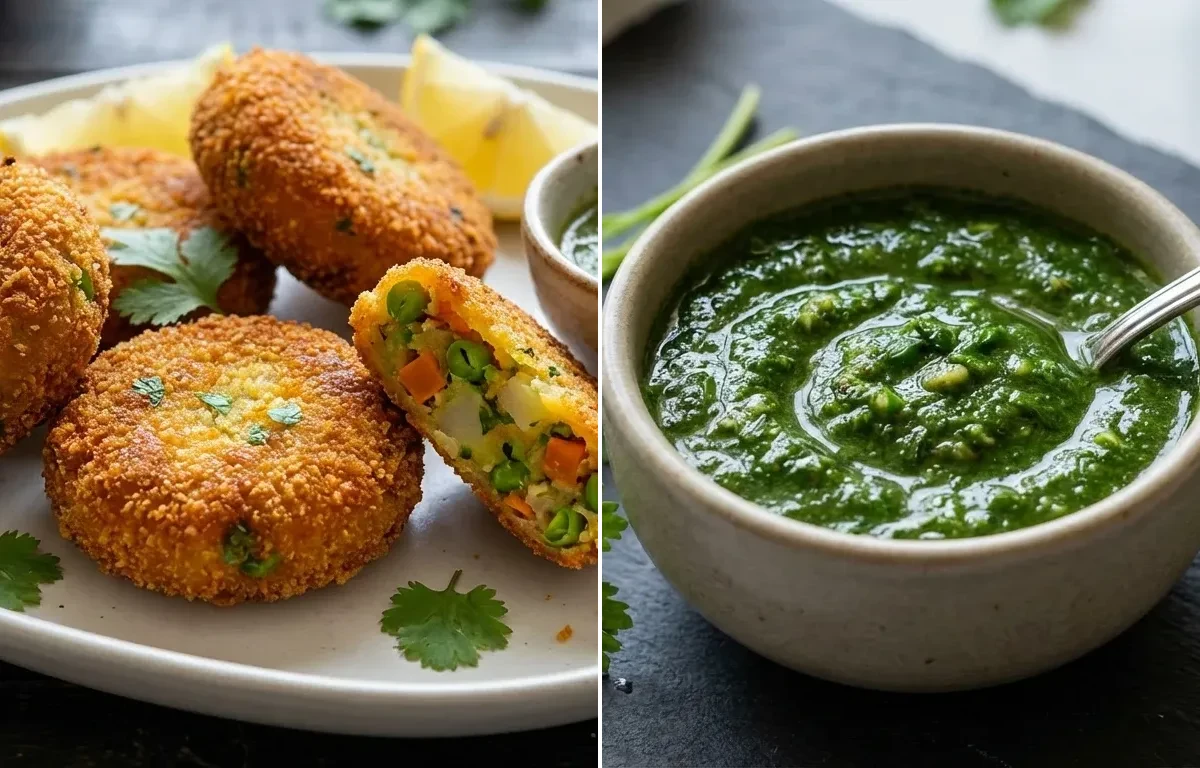 Vegetable Cutlet with Coriander Mint Chutney