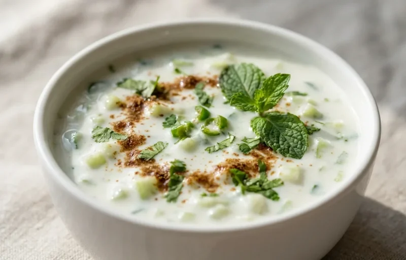 Vegetable Daliya Upma with Cucumber Raita and Egg Bhurji Main