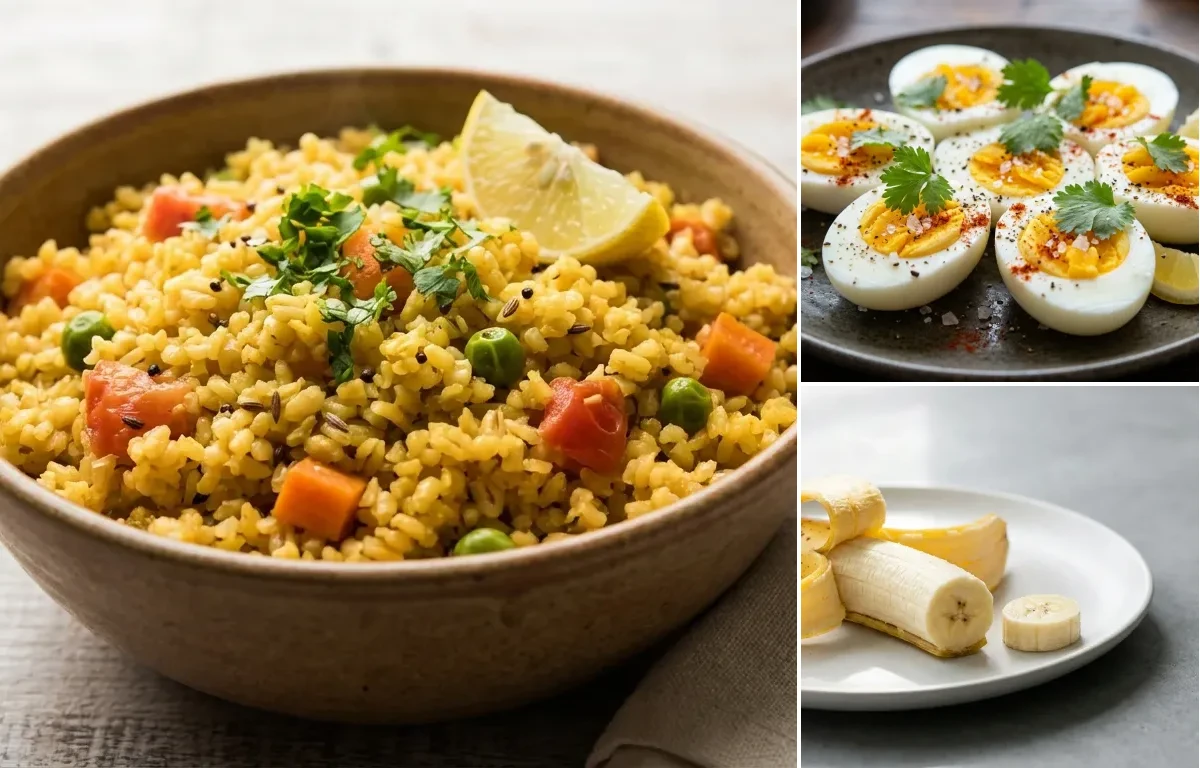 Vegetable Daliya with Boiled Egg with Banana