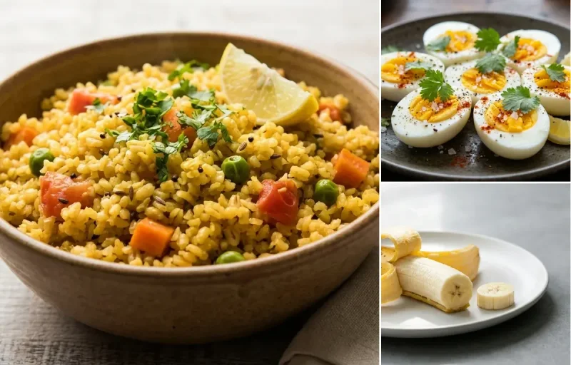Vegetable Daliya with Boiled Egg with Banana