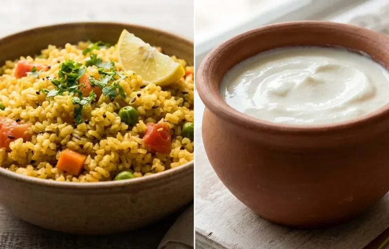Vegetable Daliya with Curd with Banana